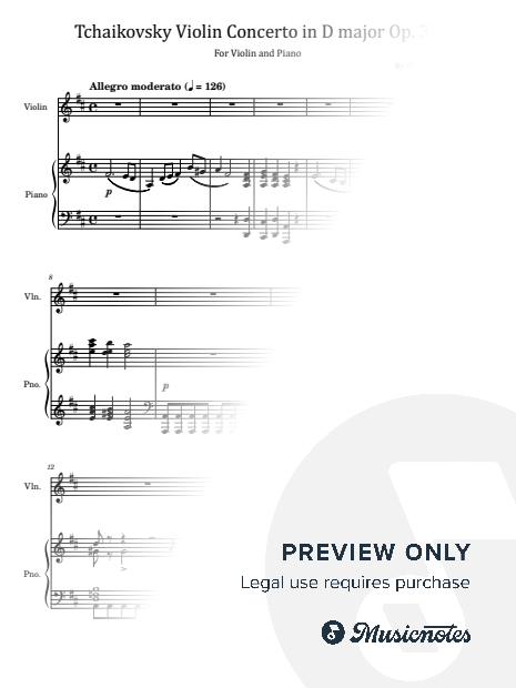 Tchaikovsky, Violin Concerto in D major, Op. 35, for Violin and Piano Original