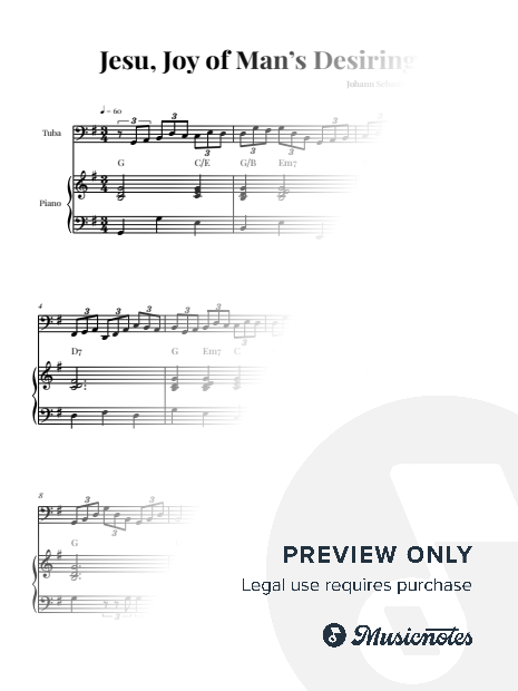 Jesu, Joy of Man's Desiring - Bach | TUBA & PIANO (with Chords)