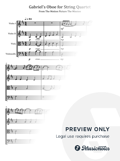 Gabriel's Oboe, for String Quartet, from The Motion Picture The Mission