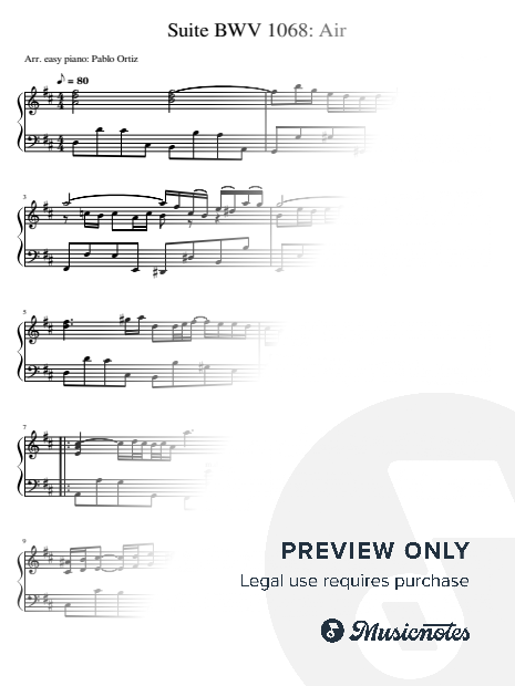 Bach Air from suite BWV1068 for easy piano
