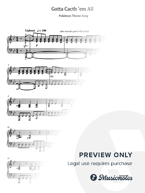 Gotta Cacth 'em All, Pokémon Theme Song, for Piano Solo