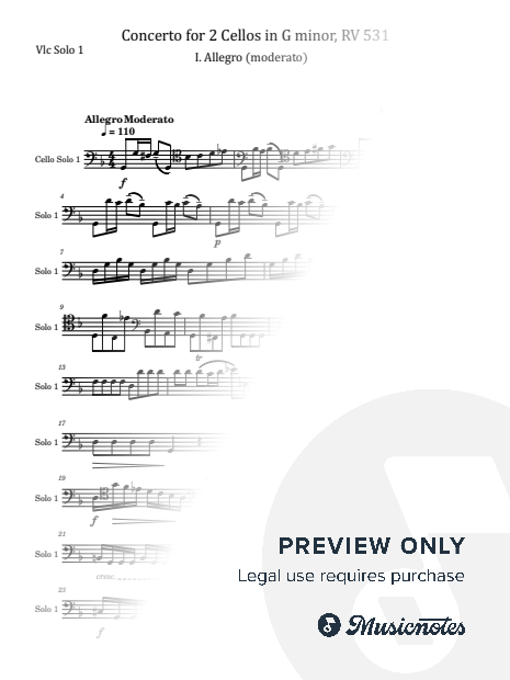 Vivaldi, Concerto for 2 Cellos in G minor, RV 531, I. Allegro, for Cell Solo Original