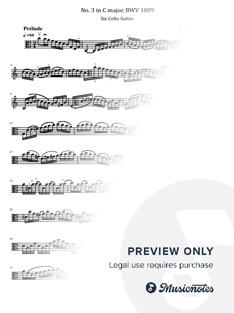 Bach, 6 Cello Suites, No.3, BWV 1009, for Cello Solo Original With Fingering Complete