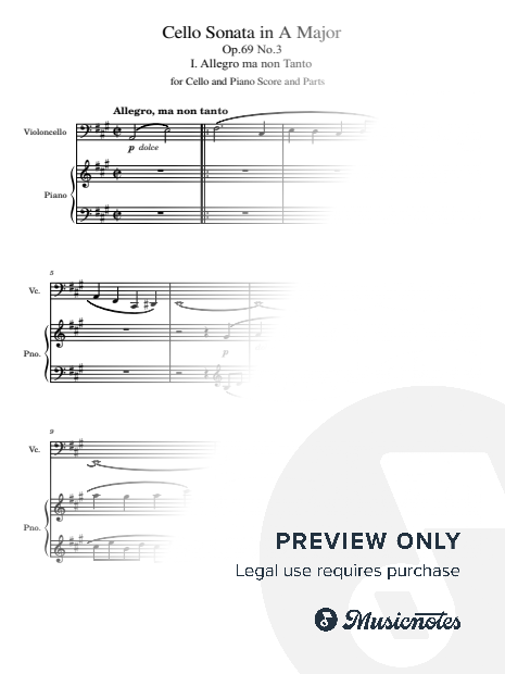 Beethoven, Sonata in A Major, Op.69 No.3 I. Allegro ma non Tanto, for Cello and Piano Original