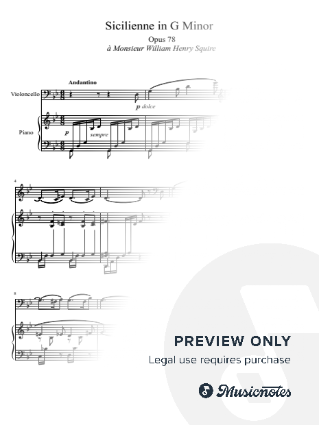 Gabriel Fauré, Sicilienne in G Minor, Op.78, for Cello and Piano Original
