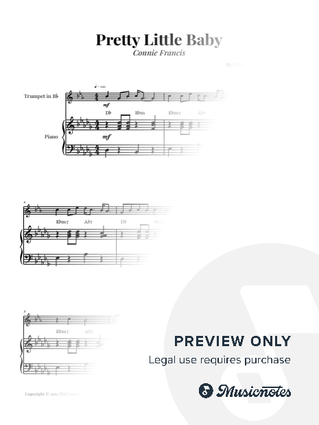 Pretty Little Baby by Connie Francis | TRUMPET & PIANO (with Chords)