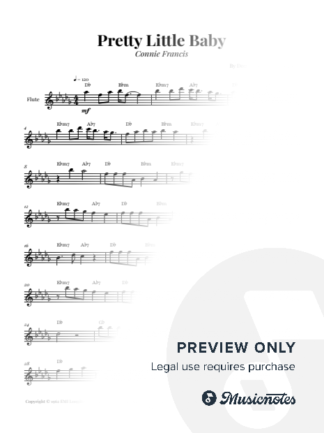 Pretty Little Baby by Connie Francis | FLUTE SOLO (with Chords)