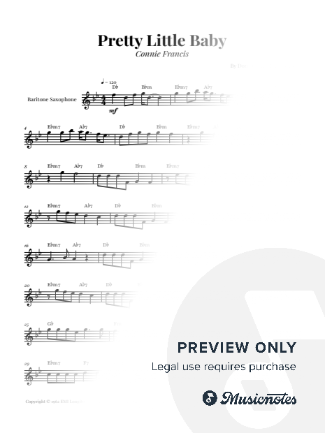 Pretty Little Baby by Connie Francis | BARITONE SAX SOLO (with Chords)