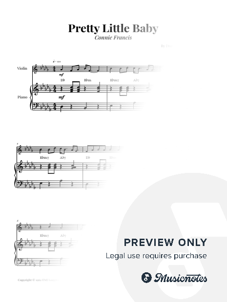 Pretty Little Baby by Connie Francis | VIOLIN & PIANO (with Chords)