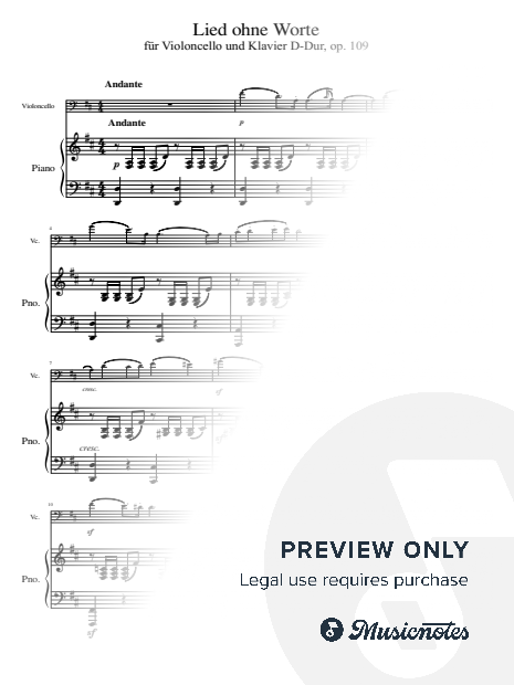 Mendelssohn, Lied ohne Worte (Song without Words), Op.109, for Cello and Piano Original