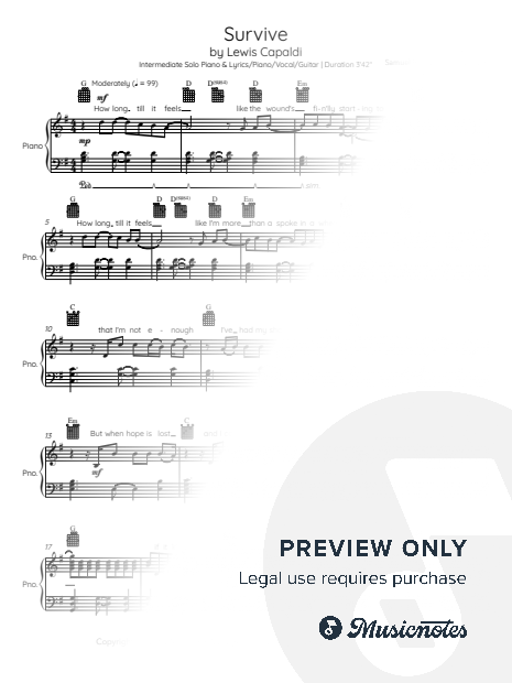 Survive by Lewis Capaldi – Intermediate Piano Solo