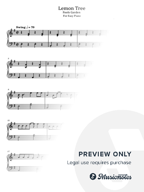 Lemon Tree, Fools Garden, for Easy Piano