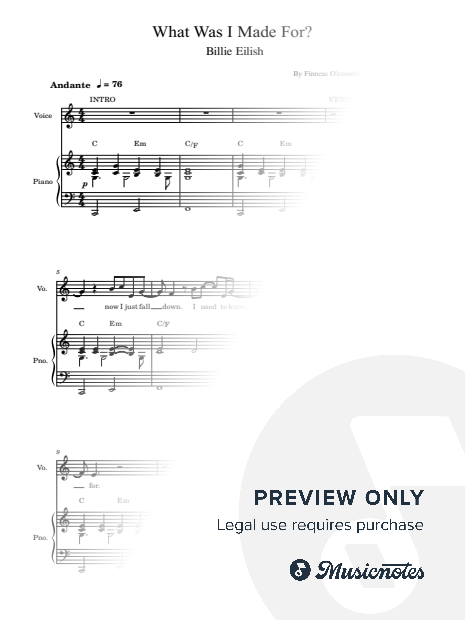 What Was I Made For? Billie Eilish, for Piano and Vocal With Lyrics and Chords