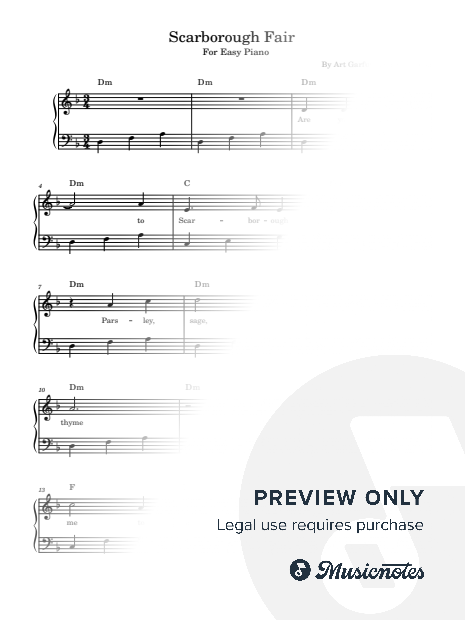 Scarborough Fair/canticle, for Easy Piano With Lyrics and Chords