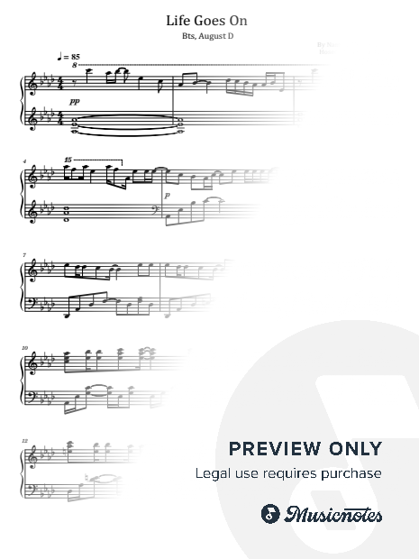 Life Goes On, BTS, August D, for Piano Solo