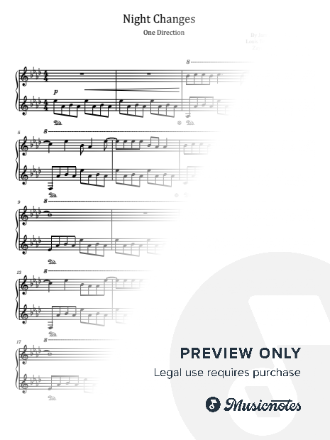 Night Changes, One Direction, for Piano Solo