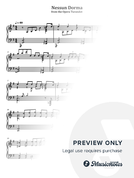 Nessun Dorma (None Shall Sleep), from the Opera Turandot, for Piano Solo