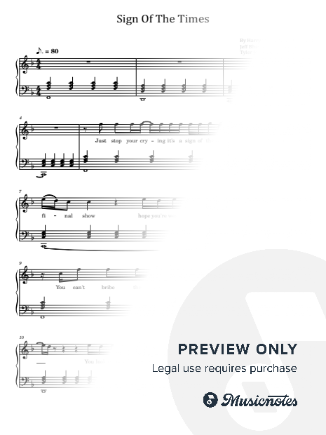 Sign Of The Times, for Piano Solo With Lyrics, Harry Styles