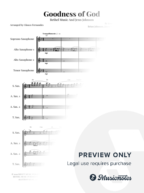 Goodness of God - SAXOPHONE QUARTET WITH CHORDS