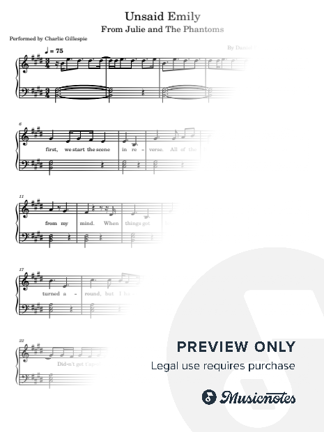 Unsaid Emily, From Julie and The Phantoms, for Piano Solo