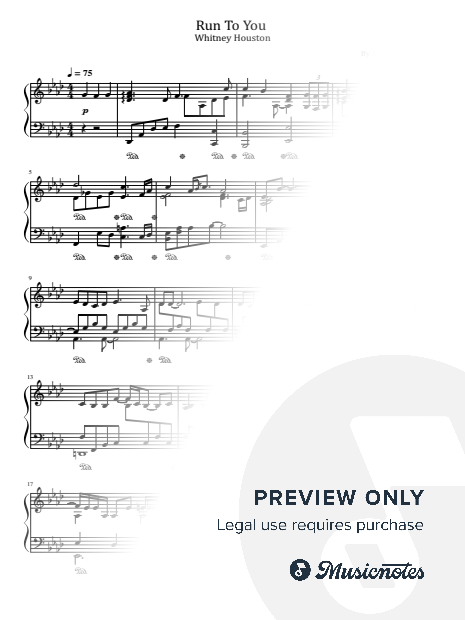 Run To You, Whitney Houston, for Piano Solo