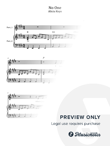 No One, Alicia Keys, for Piano and Vocal With Lyrics and Chords
