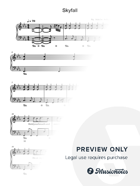 Skyfall, Adele, for Piano Solo, With Lyrics