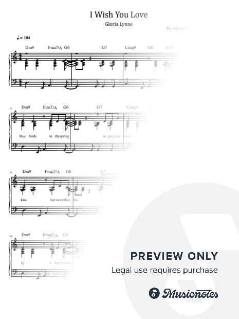 I Wish You Love, Gloria Lynne, for Piano Solo With Lyrics and Chords
