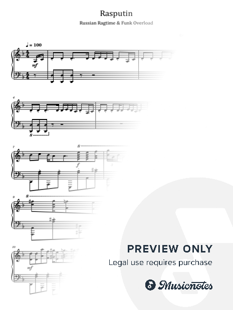 Rasputin, Russian Ragtime & Funk Overload, for Piano Solo