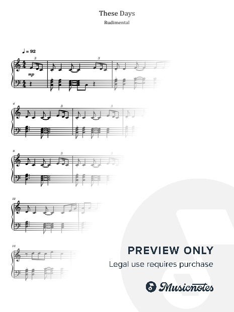 These Days, Rudimental, for Piano Solo