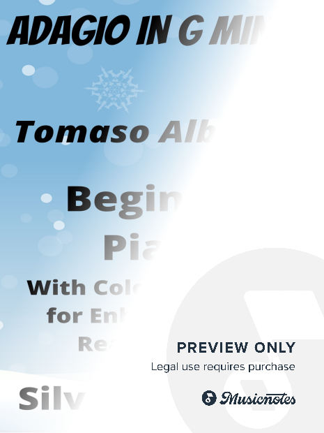 Adagio in G Minor Beginner Piano Sheet Music with Colored Notation