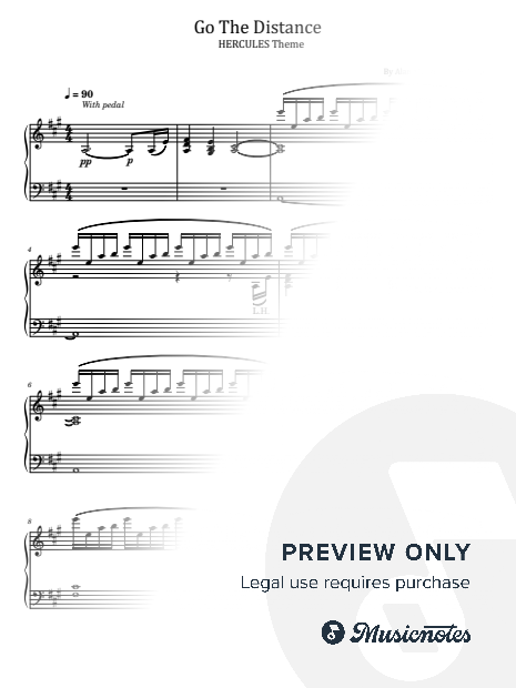 Go The Distance, for Piano Solo With Lyrics