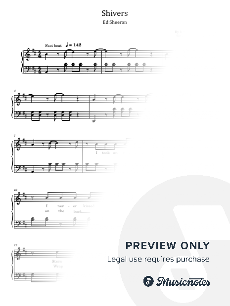 Shivers, Ed Sheeran, for Piano Solo With Lyrics