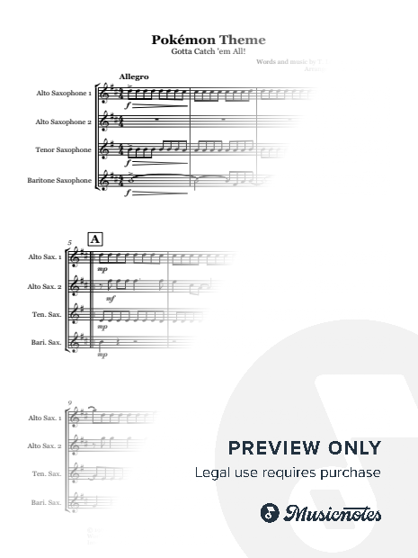 Pokémon Theme (Gotta Catch 'em All!) - Saxophone quartet (AATB)