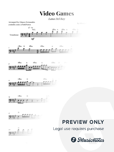 Video Games by Lana Del Rey | TROMBONE SOLO (with Chords)