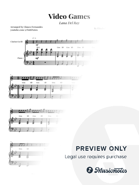 Video Games by Lana Del Rey | Bb CLARINET & PIANO (with Chords)