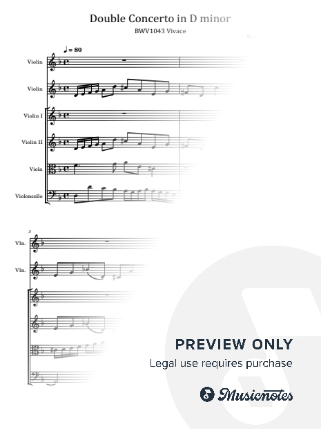 Bach, Double Violin Concerto in D minor, BWV 1043 Vivace, for String Orchestra