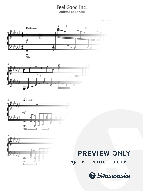 Feel Good Inc. Gorillaz & De La Soul, for Piano Solo