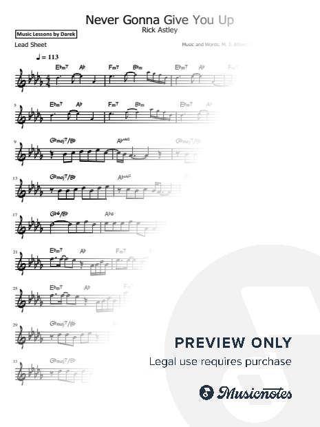 Never Gonna Give You Up (Rick Astley) - Lead Sheet