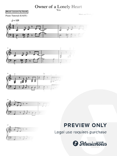 Owner of a Lonely Heart (Yes) - Easy Piano | Fingering Included