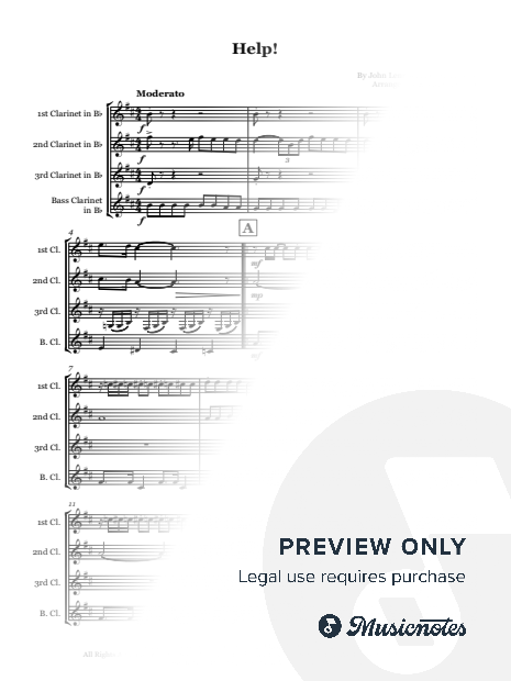Help! by The Beatles - Clarinet quartet