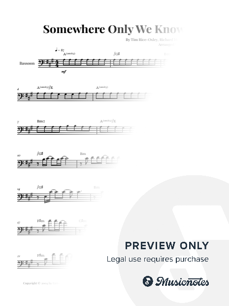 Somewhere Only We Know - Keane | BASSOON SOLO (with Chords)