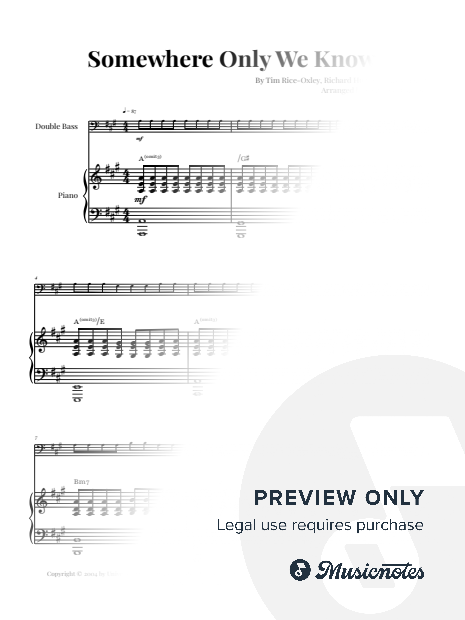 Somewhere Only We Know - Keane | DOUBLE BASS & PIANO (with Chords)