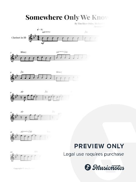 Somewhere Only We Know - Keane | Bb CLARINET SOLO (with Chords)