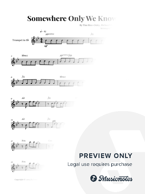 Somewhere Only We Know - Keane | TRUMPET SOLO (with Chords)