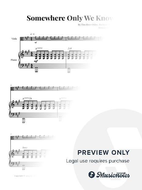 Somewhere Only We Know - Keane | VIOLA & PIANO (High Version, with Chords)