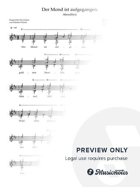 "Der Mond ist aufgegangen" Chorale by Max Reger, arranged for Solo-Guitar