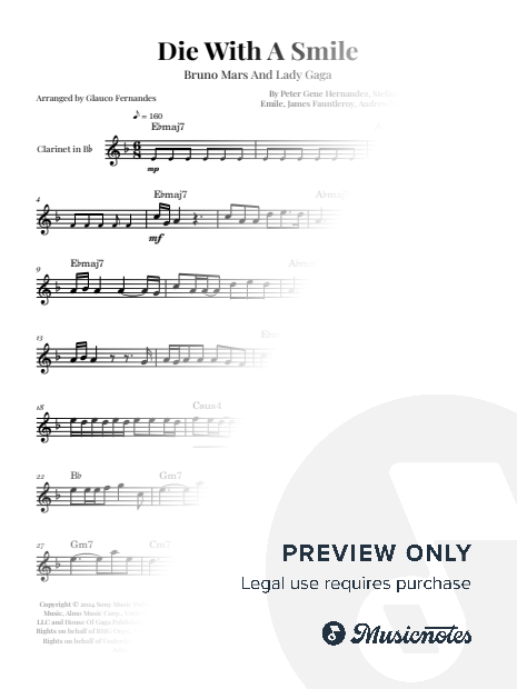Die With A Smile - Bruno Mars And Lady Gaga | CLARINET SOLO (with Chords)