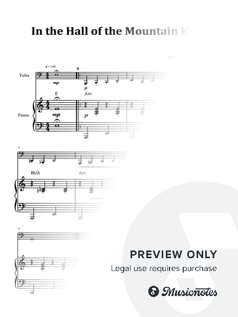 In the Hall of the Mountain King | TUBA and PIANO (with Chords)