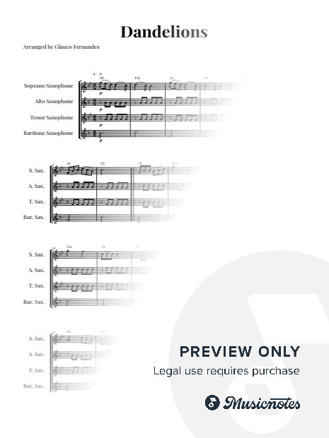 Dandelions - Ruth B | SAX QUARTET (SATB) (with Chords)